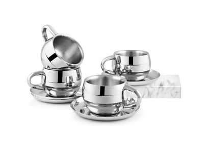 Stainless Double Wall Espresso cup with a Saucer